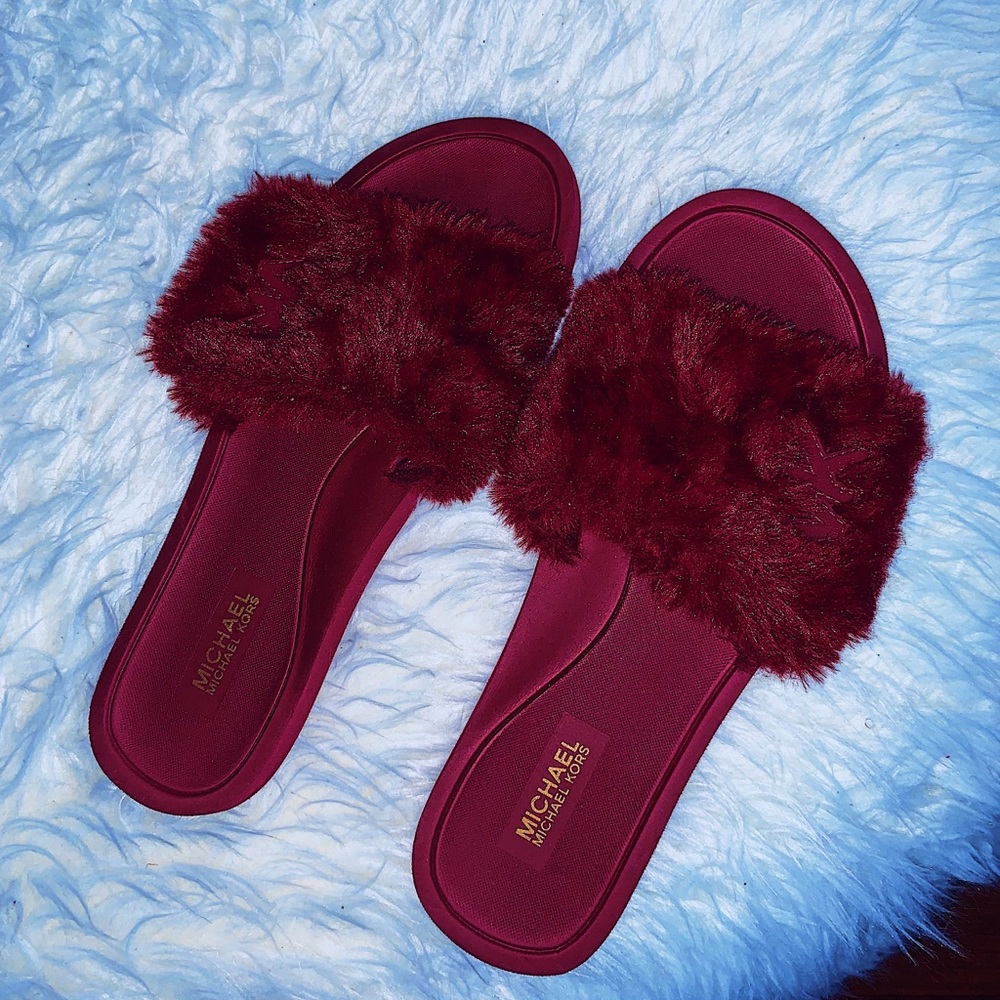 Wine/Cabernet Red Michael Kors Furry Slides